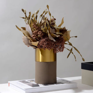 Luxury Brown Leather & Gold Accent Organizer Set | Desktop Storage Solution