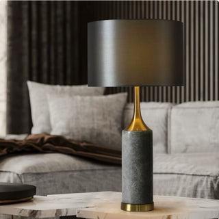 Luxury Dark Grey Natural Marble & Brass Table Lamp | Sophisticated Desk Light