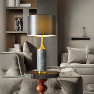 Luxury Dark Grey Natural Marble & Brass Table Lamp | Sophisticated Desk Light