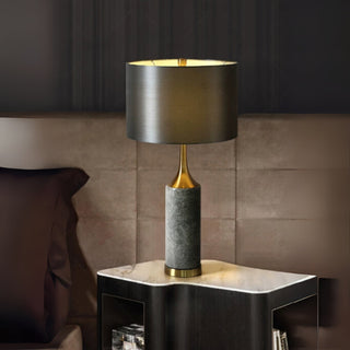 Luxury Dark Grey Natural Marble & Brass Table Lamp | Sophisticated Desk Light