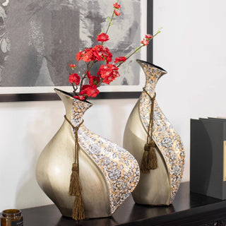 Luxury Gold Bronze Decorative Vases | Set of 2 | Textured Tassel Embellished