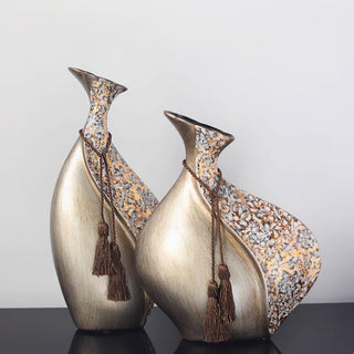 Luxury Gold Bronze Decorative Vases | Set of 2 | Textured Tassel Embellished