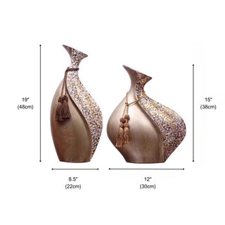 Luxury Gold Bronze Decorative Vases | Set of 2 | Textured Tassel Embellished