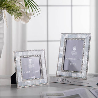 Luxury Mother of Pearl Inlay Photo Frame | Elegant Silver Edge