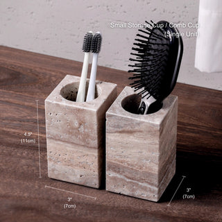 Luxury Natural Stone Bathroom Accessory Set | 5-Piece Solid Marble Vanity Organizer | Natural Beige Finish