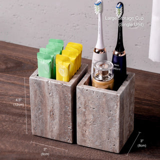 Luxury Natural Stone Bathroom Accessory Set | 5-Piece Solid Marble Vanity Organizer | Natural Beige Finish