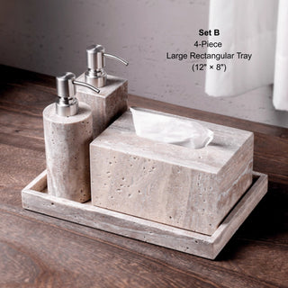 Luxury Natural Stone Bathroom Accessory Set | 5-Piece Solid Marble Vanity Organizer | Natural Beige Finish