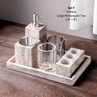 Luxury Natural Stone Bathroom Accessory Set | 5-Piece Solid Marble Vanity Organizer | Natural Beige Finish