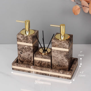 Luxury Premium Natural Brown Marble Bathroom Vanity Set Organizer | Spa Style Accessories