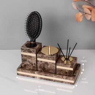 Luxury Premium Natural Brown Marble Bathroom Vanity Set Organizer | Spa Style Accessories
