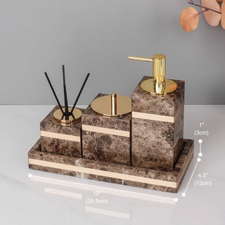 Luxury Premium Natural Brown Marble Bathroom Vanity Set Organizer | Spa Style Accessories