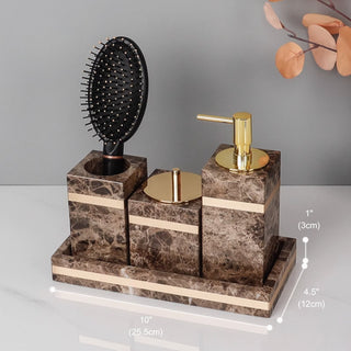 Luxury Premium Natural Brown Marble Bathroom Vanity Set Organizer | Spa Style Accessories