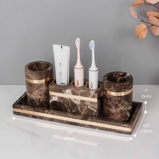 Luxury Premium Natural Brown Marble Bathroom Vanity Set Organizer | Spa Style Accessories
