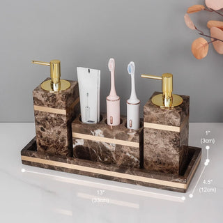 Luxury Premium Natural Brown Marble Bathroom Vanity Set Organizer | Spa Style Accessories