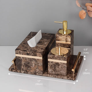 Luxury Premium Natural Brown Marble Bathroom Vanity Set Organizer | Spa Style Accessories