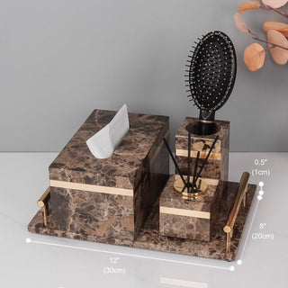 Luxury Premium Natural Brown Marble Bathroom Vanity Set Organizer | Spa Style Accessories