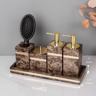 Luxury Premium Natural Brown Marble Bathroom Vanity Set Organizer | Spa Style Accessories