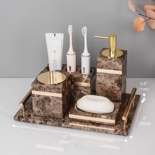Luxury Premium Natural Brown Marble Bathroom Vanity Set Organizer | Spa Style Accessories