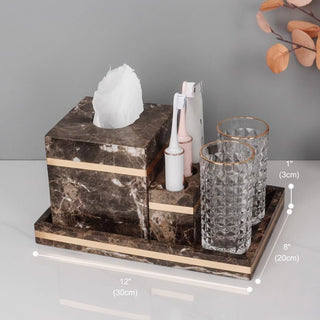 Luxury Premium Natural Brown Marble Bathroom Vanity Set Organizer | Spa Style Accessories