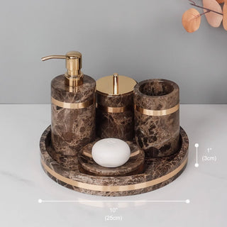 Luxury Premium Natural Brown Marble Bathroom Vanity Set Organizer | Spa Style Accessories