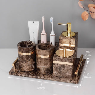 Luxury Premium Natural Brown Marble Bathroom Vanity Set Organizer | Spa Style Accessories