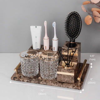 Luxury Premium Natural Brown Marble Bathroom Vanity Set Organizer | Spa Style Accessories