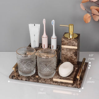 Luxury Premium Natural Brown Marble Bathroom Vanity Set Organizer | Spa Style Accessories