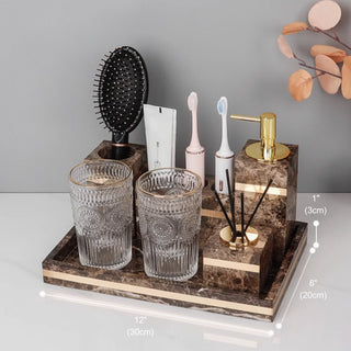 Luxury Premium Natural Brown Marble Bathroom Vanity Set Organizer | Spa Style Accessories