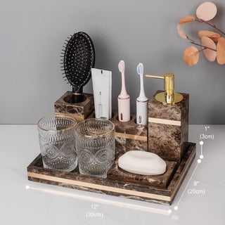 Luxury Premium Natural Brown Marble Bathroom Vanity Set Organizer | Spa Style Accessories