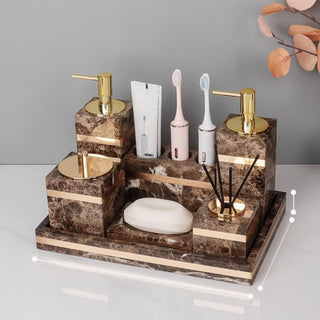 Luxury Premium Natural Brown Marble Bathroom Vanity Set Organizer | Spa Style Accessories
