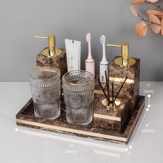 Luxury Premium Natural Brown Marble Bathroom Vanity Set Organizer | Spa Style Accessories