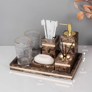 Luxury Premium Natural Brown Marble Bathroom Vanity Set Organizer | Spa Style Accessories