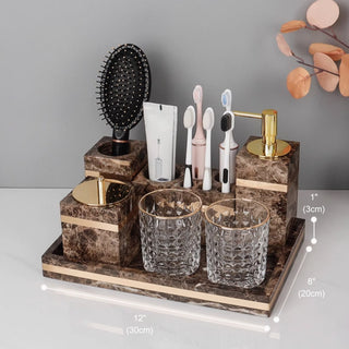 Luxury Premium Natural Brown Marble Bathroom Vanity Set Organizer | Spa Style Accessories