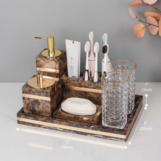 Luxury Premium Natural Brown Marble Bathroom Vanity Set Organizer | Spa Style Accessories