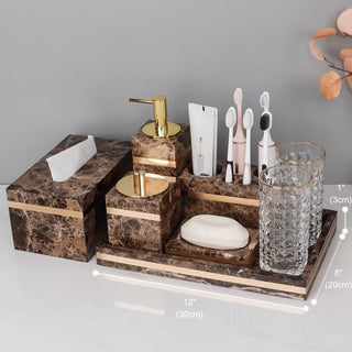 Luxury Premium Natural Brown Marble Bathroom Vanity Set Organizer | Spa Style Accessories