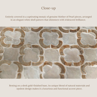 Luxury Shimmering Mother of Pearl Inlay End Table | White Shell Pattern Side Table