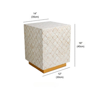 Luxury Shimmering Mother of Pearl Inlay End Table | White Shell Pattern Side Table