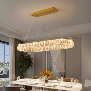Luxury Sparkling Oval 3-side Crystal Chandelier | Luxury Dining Pendant Lighting