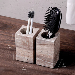 Luxury Natural Stone Bathroom Accessory Set | 5-Piece Solid Marble Vanity Organizer | Natural Beige Finish