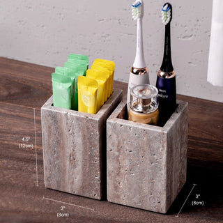 Luxury Natural Stone Bathroom Accessory Set | 5-Piece Solid Marble Vanity Organizer | Natural Beige Finish