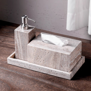 Luxury Natural Stone Bathroom Accessory Set | 5-Piece Solid Marble Vanity Organizer | Natural Beige Finish
