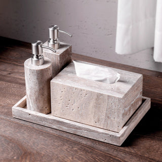 Luxury Natural Stone Bathroom Accessory Set | 5-Piece Solid Marble Vanity Organizer | Natural Beige Finish