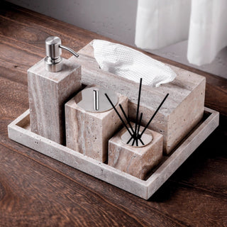Luxury Natural Stone Bathroom Accessory Set | 5-Piece Solid Marble Vanity Organizer | Natural Beige Finish