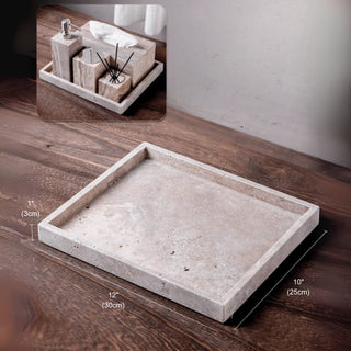 Luxury Natural Stone Bathroom Accessory Set | 5-Piece Solid Marble Vanity Organizer | Natural Beige Finish