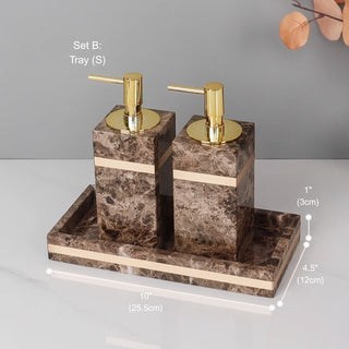 Luxury Premium Natural Brown Marble Bathroom Vanity Set Organizer | Spa Style Accessories