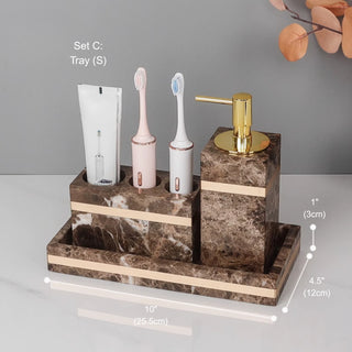 Luxury Premium Natural Brown Marble Bathroom Vanity Set Organizer | Spa Style Accessories