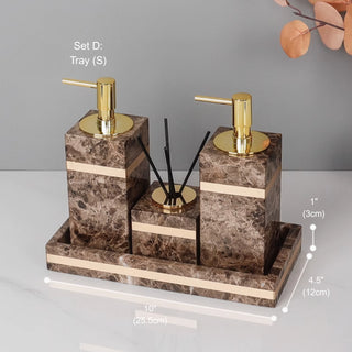 Luxury Premium Natural Brown Marble Bathroom Vanity Set Organizer | Spa Style Accessories