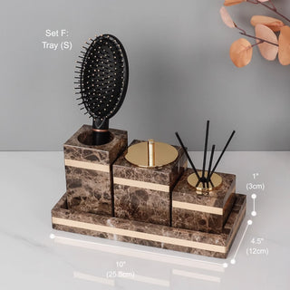 Luxury Premium Natural Brown Marble Bathroom Vanity Set Organizer | Spa Style Accessories