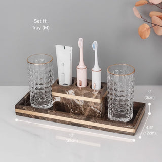 Luxury Premium Natural Brown Marble Bathroom Vanity Set Organizer | Spa Style Accessories
