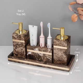 Luxury Premium Natural Brown Marble Bathroom Vanity Set Organizer | Spa Style Accessories